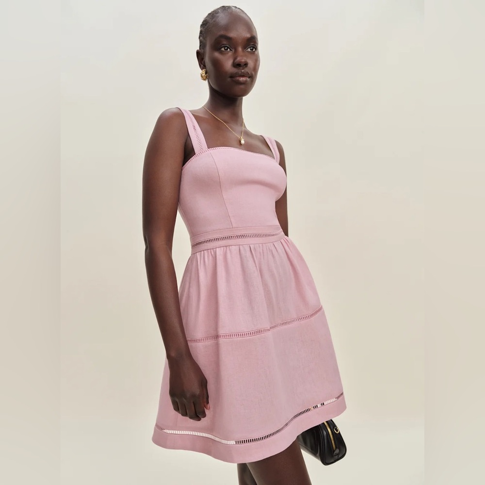 Elegant Pink Sleeveless Mini Linen Dress
